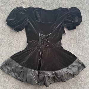 Underwraps Black Velvet Gothic Costume Dress Puff Sleeve Corset Lace Up Womens